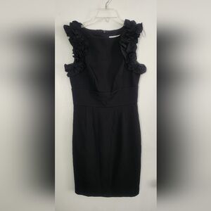 Trina Turk Mina Dress Womens Black Ruffle Ponte size 2 Sleeveless